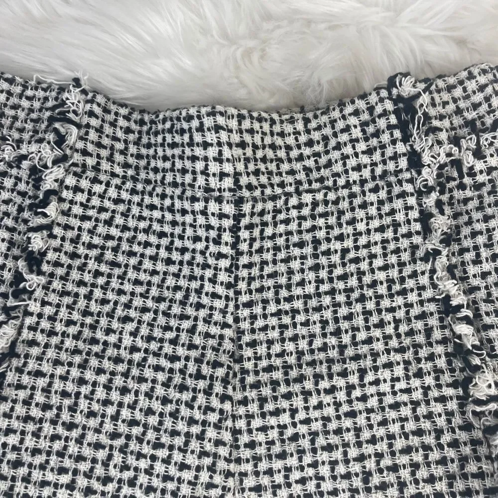 Zara Black/White Woven‎ High Waist Fringed Shorts Sz S